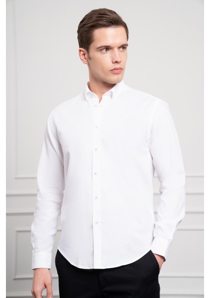 Erkek Beyaz Pamuk Trend Dynamic Fit Rahat Kesim Gömlek