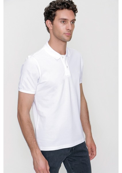 Erkek Beyaz Basic Polo Yaka Dynamic Fit T-Shirt