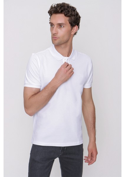 Erkek Beyaz Basic Polo Yaka Dynamic Fit T-Shirt