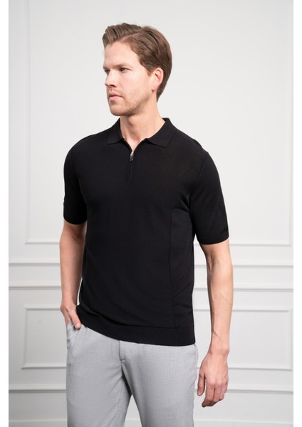 Erkek Siyah Trend Polo Yaka Dinamik Fit Rahat Kesim T-Shirt modelleri