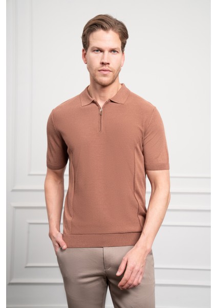 Erkek Taba Trend Polo Yaka Dinamik Fit Rahat Kesim T-Shirt