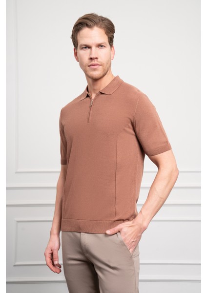 Erkek Taba Trend Polo Yaka Dinamik Fit Rahat Kesim T-Shirt modelleri