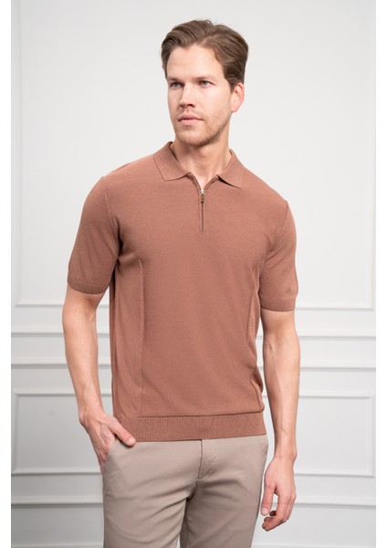 Erkek Taba Trend Polo Yaka Dinamik Fit Rahat Kesim T-Shirt fırsatları