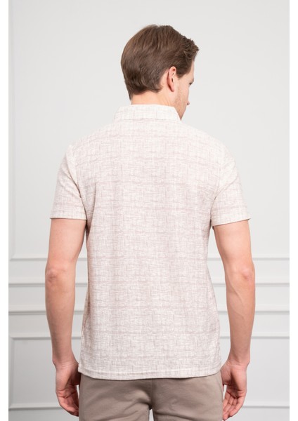 Erkek Bej Trend Polo Yaka Desenli Dynamic Fit Rahat Kesim T-Shirt