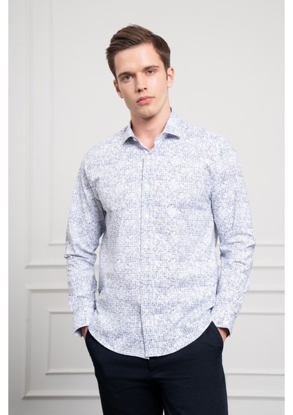 Erkek Lacivert Trend Dynamic Fit Italyan Yaka Gömlek