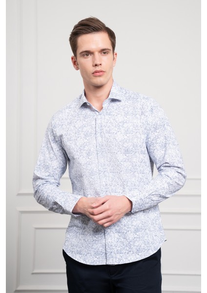 Erkek Lacivert Trend Dynamic Fit Italyan Yaka Gömlek