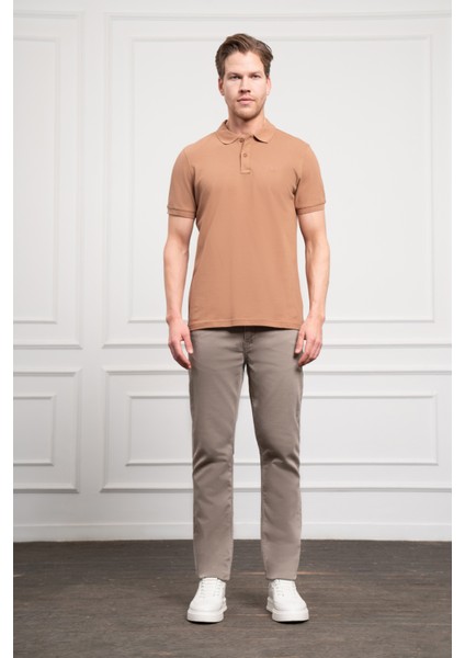 Erkek Vizon Basic Polo Yaka Dynamic Fit T-Shirt