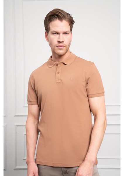 Erkek Vizon Basic Polo Yaka Dynamic Fit T-Shirt