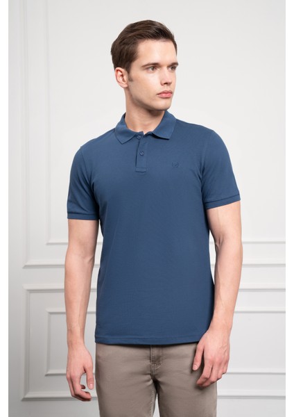 Erkek Marine Basic Polo Yaka Dynamic Fit T-Shirt