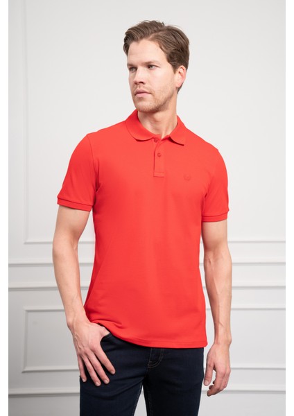 Erkek Kırmızı Basic Polo Yaka Dynamic Fit T-Shirt