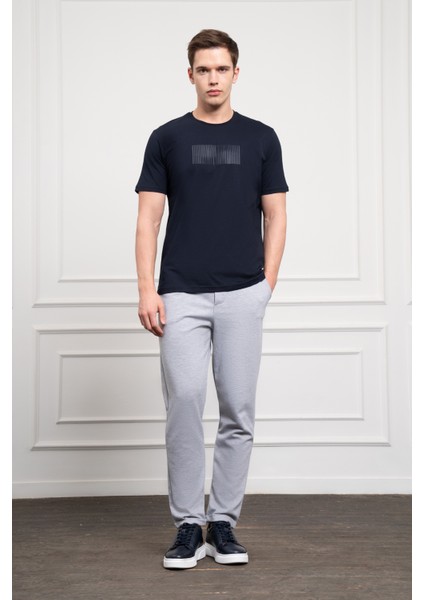 Erkek Lacivert Trend Bisiklet Yaka Pamuk Dinamik Fit T-Shirt fiyatları