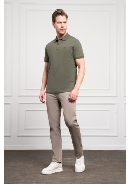 Erkek Haki Basic Polo Yaka Dynamic Fit T-Shirt