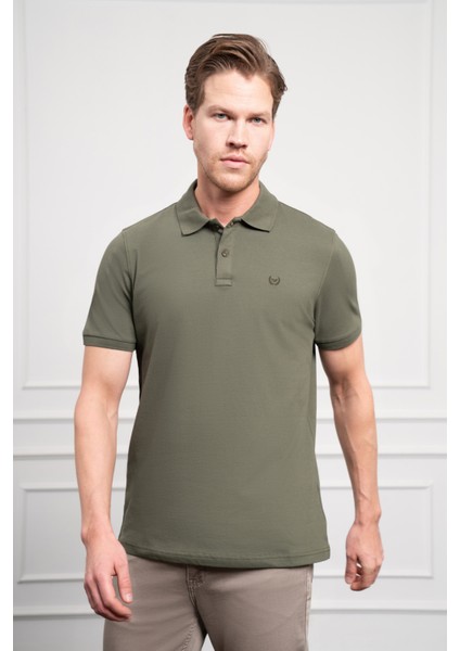 Erkek Haki Basic Polo Yaka Dynamic Fit T-Shirt