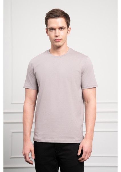 Erkek Açık Gri Basic Bisiklet Yaka Dynamic Fit Pamuk T-Shirt