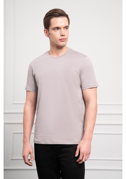 Erkek Açık Gri Basic Bisiklet Yaka Dynamic Fit Pamuk T-Shirt
