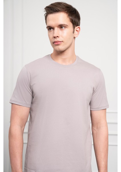 Erkek Açık Gri Basic Bisiklet Yaka Dynamic Fit Pamuk T-Shirt