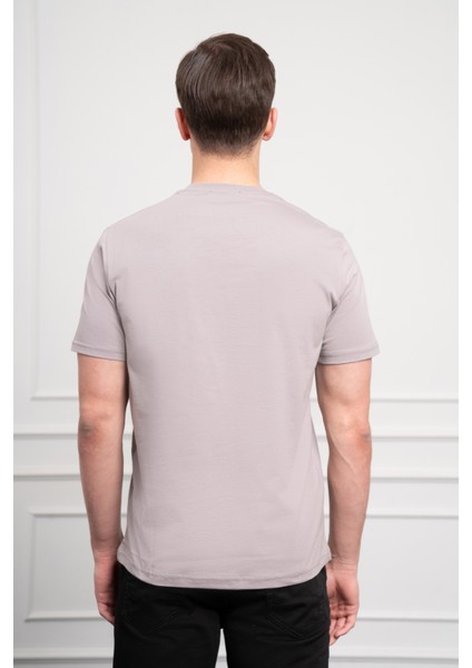 Erkek Açık Gri Basic Bisiklet Yaka Dynamic Fit Pamuk T-Shirt