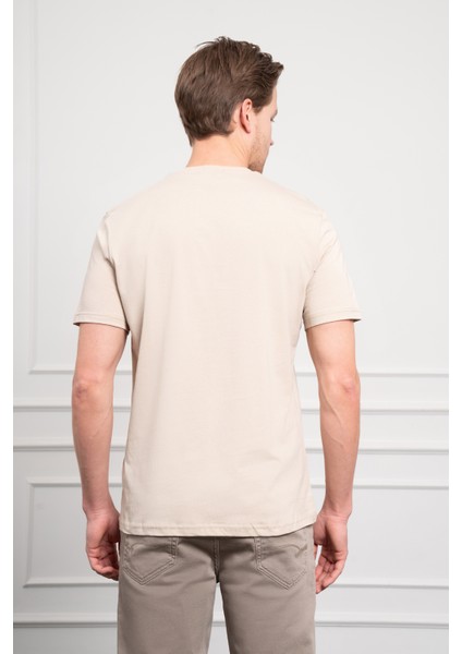 Erkek Bej Basic Bisiklet Yaka Dynamic Fit Pamuk T-Shirt
