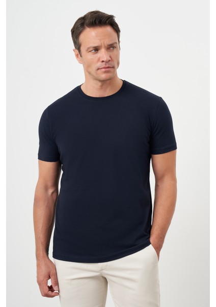 Erkek Lacivert Trend Polo Yaka Classic Regular Fit T-Shirt