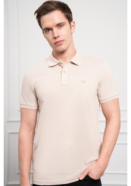 Erkek Bej Basic Polo Yaka Dynamic Fit T-Shirt