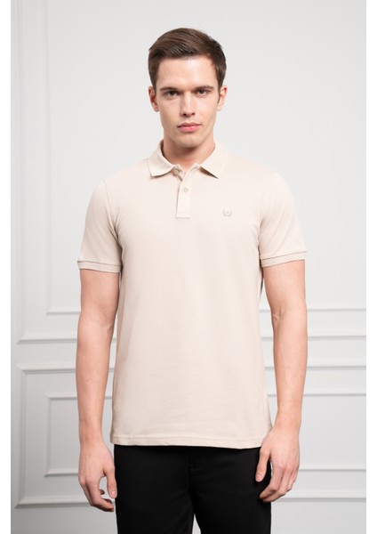 Erkek Bej Basic Polo Yaka Dynamic Fit T-Shirt modelleri