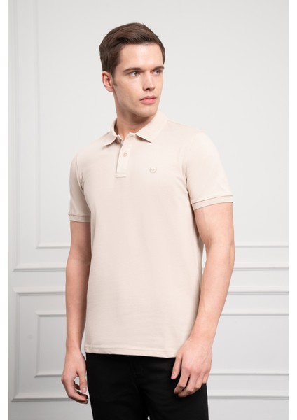 Erkek Bej Basic Polo Yaka Dynamic Fit T-Shirt fırsatları