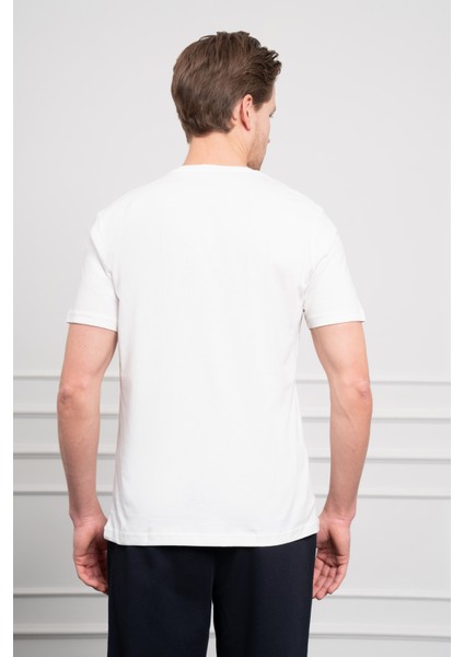 Erkek Ekru Trend Bisiklet Yaka Pamuk Dinamik Fit T-Shirt