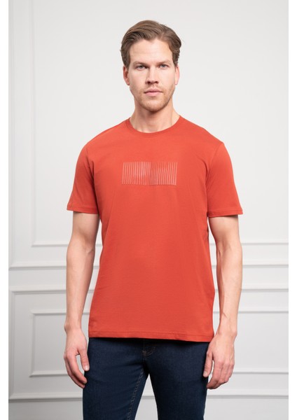 Erkek Tarçın Trend Bisiklet Yaka Pamuk Dinamik Fit T-Shirt