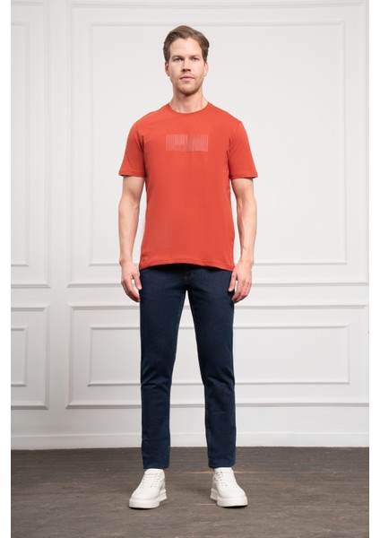 Erkek Tarçın Trend Bisiklet Yaka Pamuk Dinamik Fit T-Shirt