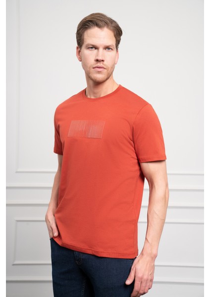 Erkek Tarçın Trend Bisiklet Yaka Pamuk Dinamik Fit T-Shirt