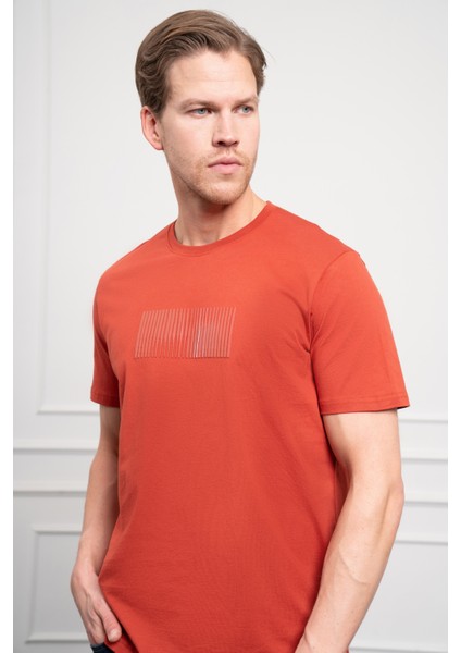 Erkek Tarçın Trend Bisiklet Yaka Pamuk Dinamik Fit T-Shirt