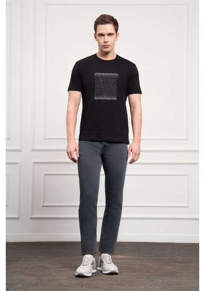 Erkek Siyah Trend Bisiklet Yaka Dinamik Fit Pamuk T-Shirt