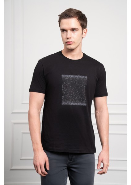 Erkek Siyah Trend Bisiklet Yaka Dinamik Fit Pamuk T-Shirt