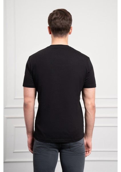 Erkek Siyah Trend Bisiklet Yaka Dinamik Fit Pamuk T-Shirt
