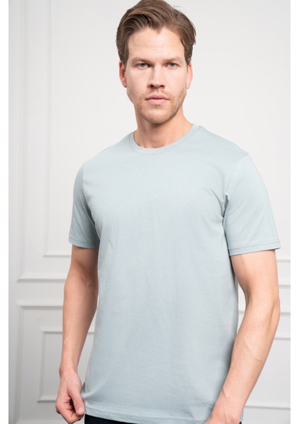 Erkek Indigo Basic Bisiklet Yaka Dynamic Fit Pamuk T-Shirt fırsatları