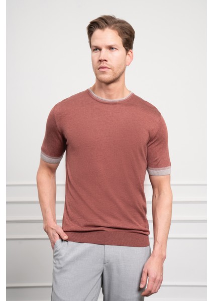 Erkek Kiremit Trend Polo Yaka Dinamik Fit Rahat Kesim T-Shirt