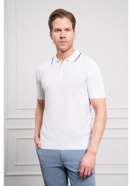 Erkek Beyaz Trend Polo Yaka Dinamik Fit Rahat Kesim T-Shirt