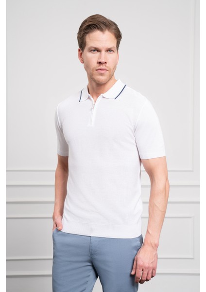 Erkek Beyaz Trend Polo Yaka Dinamik Fit Rahat Kesim T-Shirt modelleri