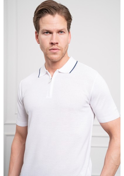 Erkek Beyaz Trend Polo Yaka Dinamik Fit Rahat Kesim T-Shirt fırsatları