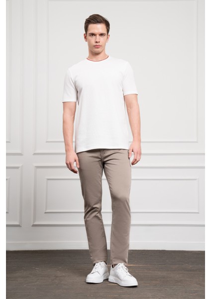 Erkek Ekru Trend Bisiklet Yaka Dinamik Fit T-Shirt
