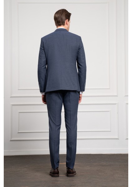 Erkek Lacivert Poliviskon Trend Yelekli Desenli Slim Fit Sivri Yaka Takım Elbise indirimleri