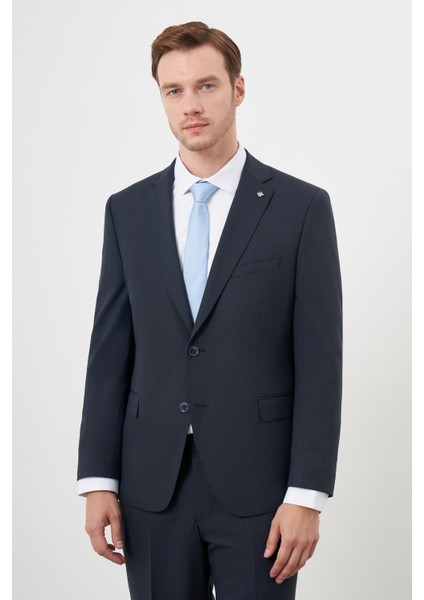 Erkek Lacivert Yünlü Platinium 4-Drop Dynamic Fit Mono Yaka Takım Elbise
