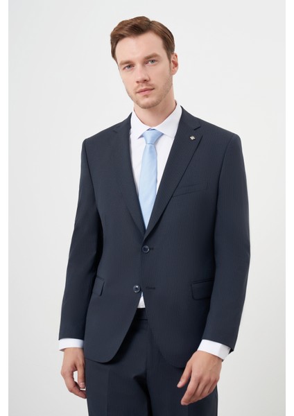 Erkek Lacivert Yünlü Platinium 4-Drop Dynamic Fit Mono Yaka Takım Elbise