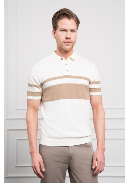Erkek Ekru Trend Dynamic Fit Rahat Kesim Polo Yaka T-Shirt