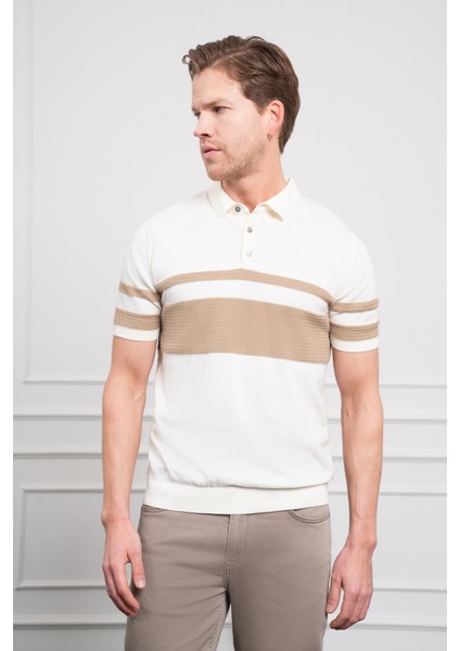 Erkek Ekru Trend Dynamic Fit Rahat Kesim Polo Yaka T-Shirt