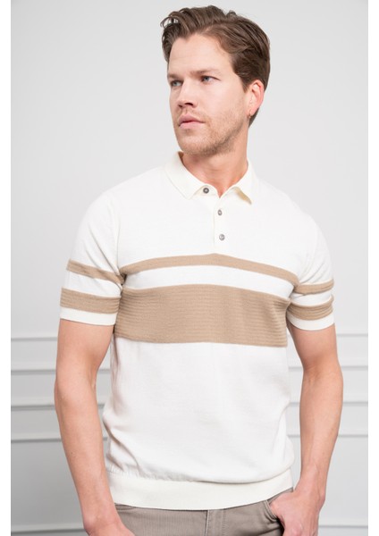Erkek Ekru Trend Dynamic Fit Rahat Kesim Polo Yaka T-Shirt
