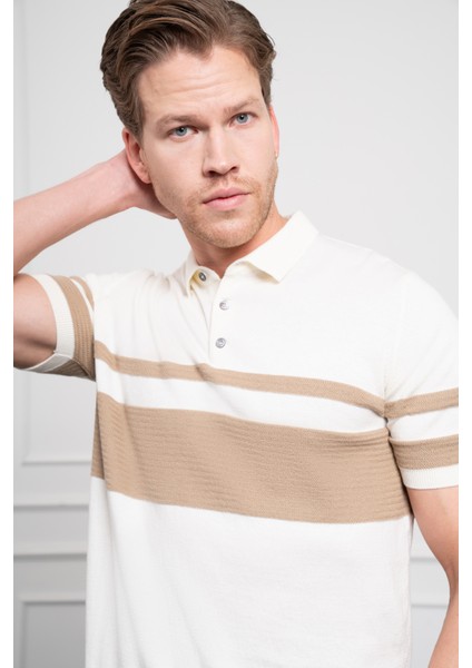 Erkek Ekru Trend Dynamic Fit Rahat Kesim Polo Yaka T-Shirt