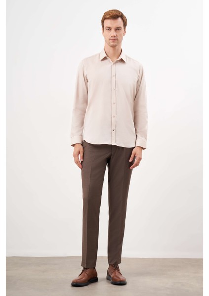 Erkek Bej Pamuk Düz Desen Sert Yaka Regular Fit Gömlek fırsatları
