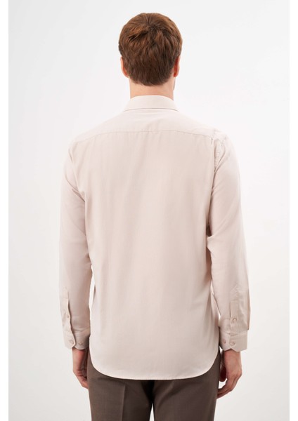 Erkek Bej Pamuk Düz Desen Sert Yaka Regular Fit Gömlek indirimleri