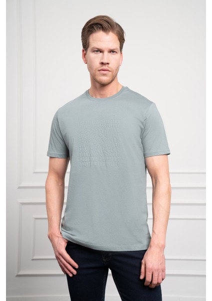Erkek Su Yeşili Trend Dinamik Fit Bisiklet Yaka T-Shirt